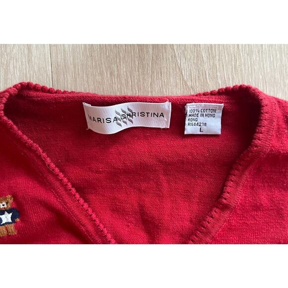 Red teddy bear cardigan, large - Picture 2 of 4